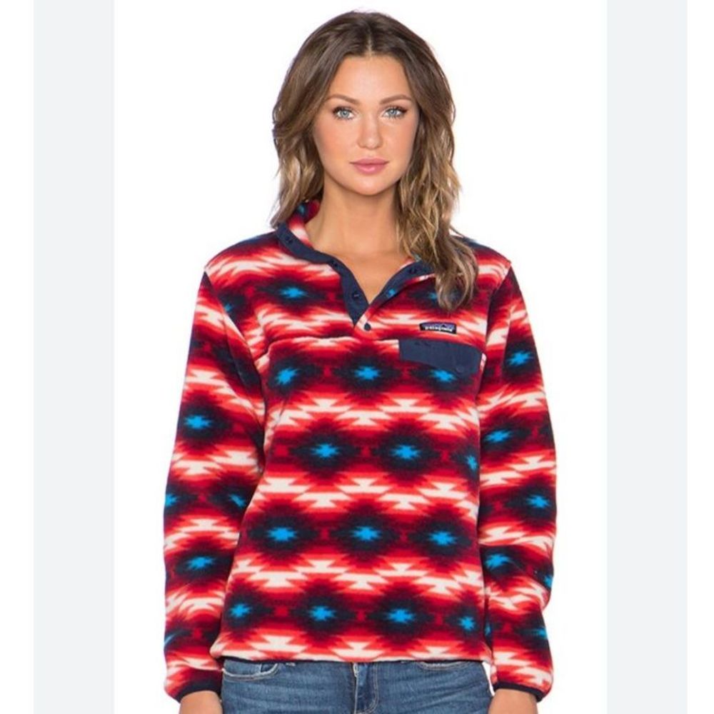 Patagonia Synchilla Vintage Wild Desert Aztec Red Pullover Fleece Size L RARE